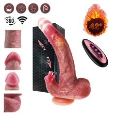 Vibrator Dildo 14 functii, incalzire, Salestore&reg;️ 22x4cm, vene proeminente, telecomanda, orgasme multiple, silicon medical non-toxic, rezistent la apa