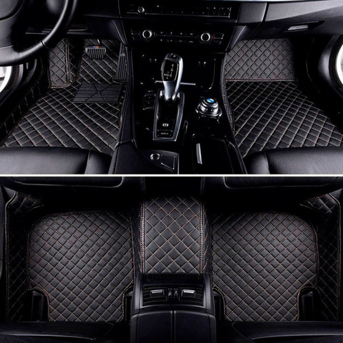 Set Covorase Auto Lux Piele Capitonaj Interior Premium Diamond Mats Volkswagen Passat CC 2012-2016 Negru + Cusatura Bej 140818-21