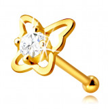 Cumpara ieftin Piercing din aur galben de 14K pentru nas - contur de fluture cu un diamant, de 2,0 mm