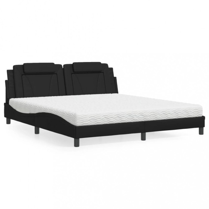 vidaXL Pat, Viana, cu saltea, negru, 180x200 cm, piele ecologică 3208810