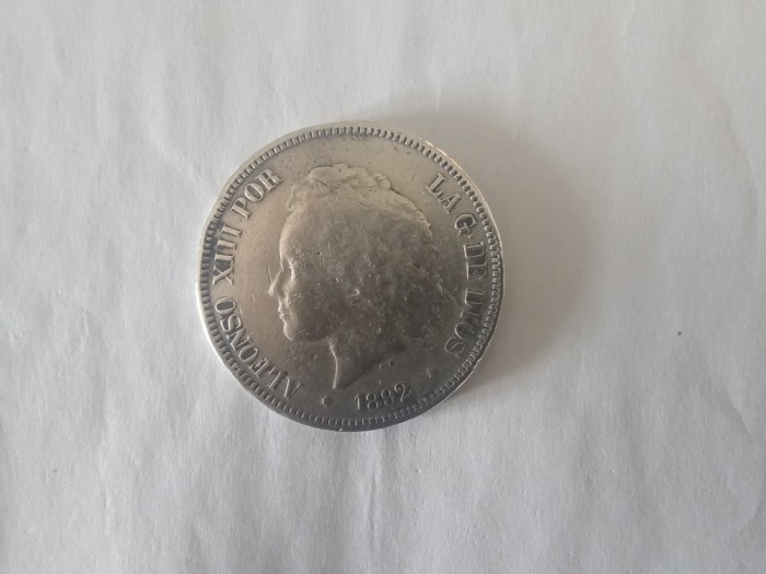 Spania 5 Pesetas 1892 Argint are 25 gr.