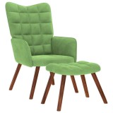 Scaun de relaxare cu taburet, verde deschis, catifea