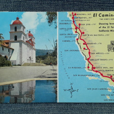 582 - Mission Santa Barbara / Harta / carte postala circulata USA Romania