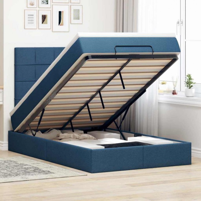 vidaXL Cadru de pat otoman cu saltea țesătură albastră 120x200cm 3313153