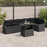 Set de canapele pentru gradina Gossi cu 7 piese cu perne negru ratan poli, canapea pentru gradina de 2 locuri cu spatiu de depozitare si perne negru r