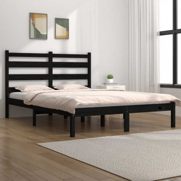 Cadru de pat Super King, negru, 180x200 cm, lemn masiv de pin GartenMobel Dekor
