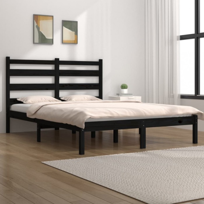 vidaXL Cadru de pat, negru, 140x190 cm, lemn masiv de pin