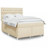 VidaXL Pat box spring cu saltea, crem, 140x200 cm, textil