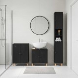 Cumpara ieftin Set de cabinet pentru baie cu 3 piese ALKMAAR Negru