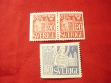 3 Timbre Suedia 1946 - 800 Ani Biserica din Lund 1+2x1 val.