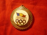 Breloc vechi Olimpic - Romania , d=3,3cm , metal si email