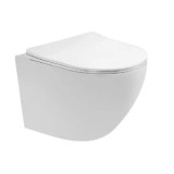 Set Vas WC Suspendat, Model LX-1900, Fara Rama, Rimless, Iesire Orizontala P-Trap, Dimensiuni 490 x 360 x 320 mm, Alb, Ceramica, Capac cu Inchidere Le