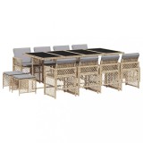 Set mobilier de gradina cu perne, 13 piese, bej, poliratan