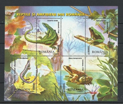 Romania MNH 2003 - Reptile si Amfibieni - bloc - LP 1618 foto