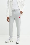 HUGO pantaloni de trening din bumbac culoarea gri, melanj, 50447963