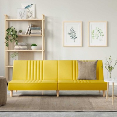 Canapea extensibilă, galben deschis, material textil foto