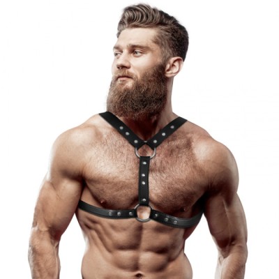 FETISH SUBMISSIVE ATTITUDE - ECO-LEATHER CHEST HARNESS WITH DOUBLE SUPPORT AND STUDS FOR MEN foto