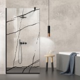 Paravan dus walk-in Aqua Roy &reg; Black, model Marble negru, sticla 8 mm clara securizata, anticalcar, 140x195 cm