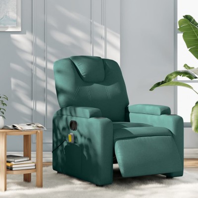 vidaXL Fotoliu electric de masaj rabatabil, verde &amp;icirc;nchis, textil foto