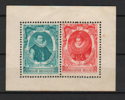 TIMBRE 140b, BELGIA, 1942, ALBERTUS, ISABELLA ; 3,25+6,75 Fr ; 5+10 Fr ; BLOC foto