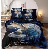 Lenjerie pat dublu 3D,bumbac finet,6 piese,cearceaf de pat normal,bleumarin neagra,cal inorog-A1030