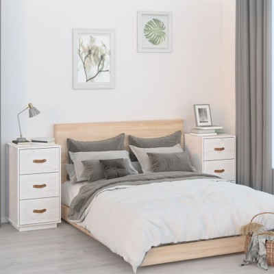 vidaXL Noptiere, 2 buc., alb, 40x40x75 cm, lemn masiv de pin 818338 foto