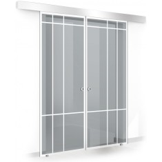Usa culisanta Boss &reg; Duo model Event alb, 60+60x215 cm, sticla gri securizata, glisanta in ambele directii