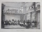 SERMENT DES MARECHAUX ( JURAMANTUL MARESALILOR IN FATA LUI NAPOLEON BONAPARTE ) , LITOGRAFIE de C. MOTTE , MONOCROMA, MIJLOCUL SEC. XIX