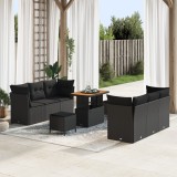 Set canapea gradina Gossi cu 9 piese si perne din ratan polimer negru acacia, set dining gradina Gossi cu 3 piese si perne din ratan polimer negru aca
