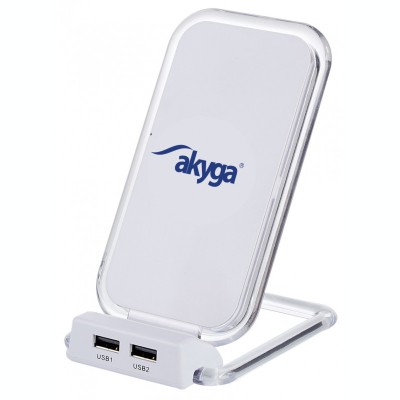 Incarcator Retea Wireless Akyga AK-QI-03, Stand QI, 2 X USB, Alb foto