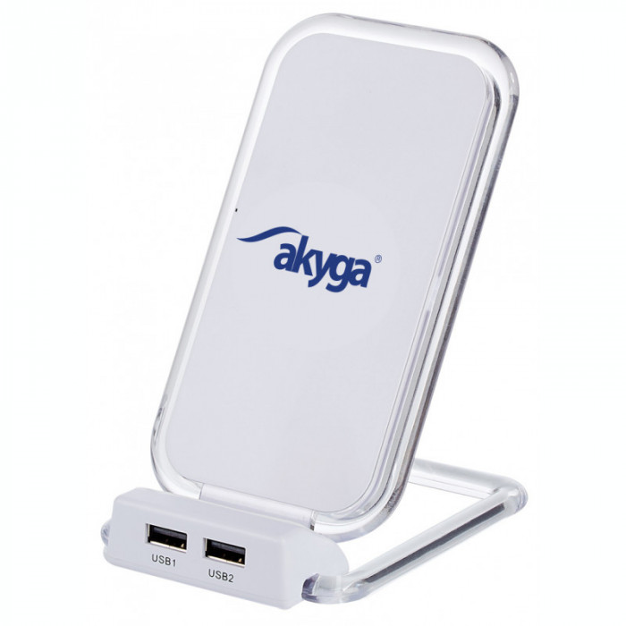 Incarcator Retea Wireless Akyga AK-QI-03, Stand QI, 2 X USB, Alb