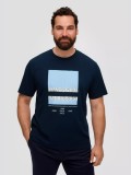 Cumpara ieftin s.Oliver Tricou barbati big size cu decolteu la baza gatului si imprimeu cu logo bleumarin inchis
