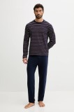Lacoste pijama culoarea bleumarin, cu model, 4H0624