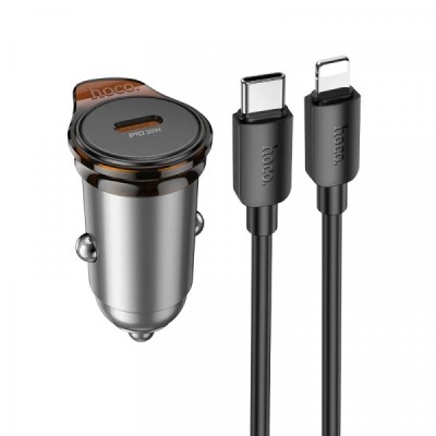 Incarcator Auto Cu Cablu Lightning HOCO NZ16, 30W, 3A, 1 x USB-C, Gri foto