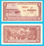 Vietnam Sud (p#13) 5 Dong 1955 aUNC 'Bivol de apă'; (ROG CITITI DETALIILE!)