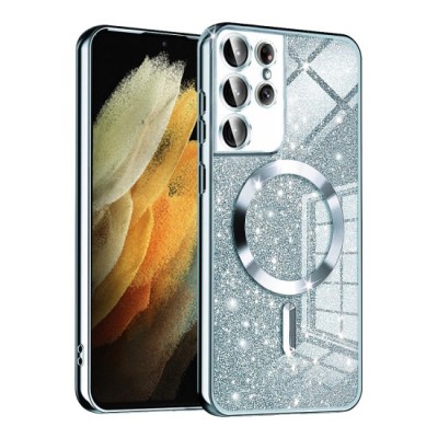 Husa pentru Samsung Galaxy S21 Ultra 5G - Techsuit Luxury Glitter MagSafe - Light Blue foto