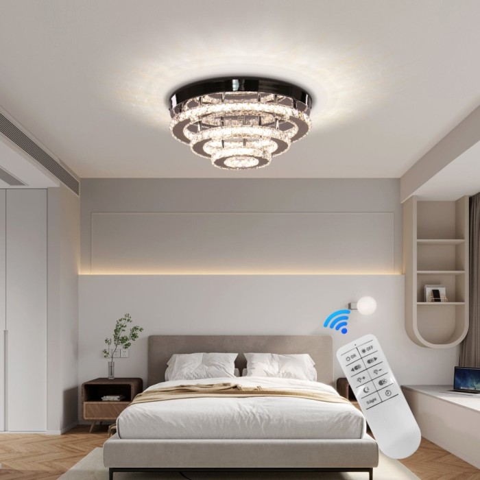 Lustra LED Cristal LLC151/500CH, 64W, 3 Elemente, lumina Rece/Calda/Neutra, Dimabila, Crom Lucios ModernLight Concept