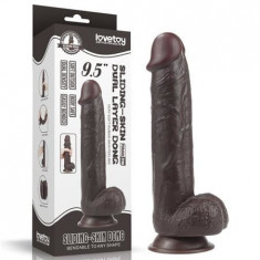 Dildo Realist Sliding-Skin, Ventuza Detasabila, TPE, Maro Inchis, 24 cm foto