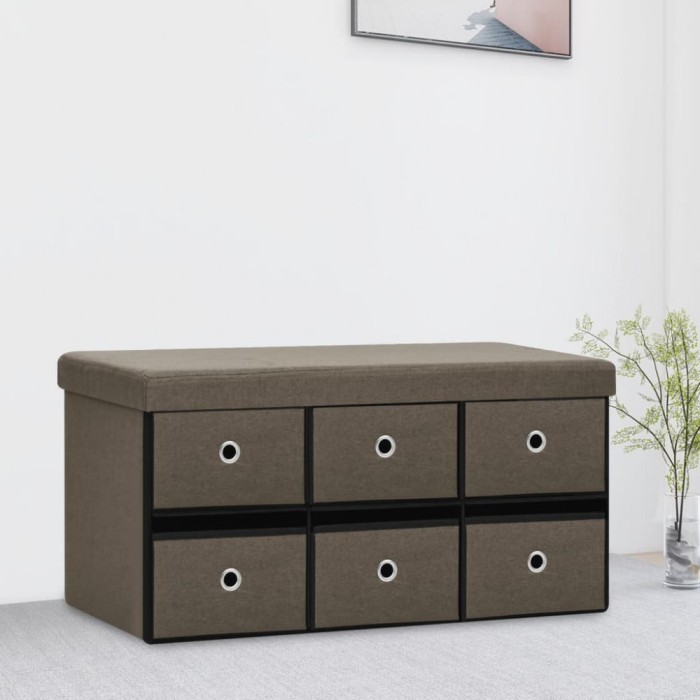 Bancă depozitare pliabilă, maro, 76x38x38 cm, imitație p&acirc;nză