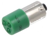 Lampă LED BA9S T10 24VDC 24VAC Verde 3mm 20-60&deg;C