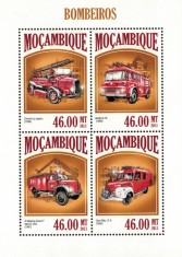 MOZAMBIC 2013 - Masini de pompieri / set complet - bloc + colita MNH (2 imagini)
