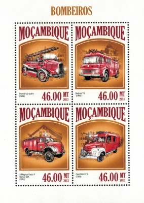 MOZAMBIC 2013 - Masini de pompieri / set complet - bloc + colita MNH (2 imagini) foto