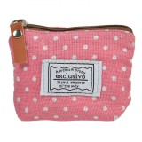 Portofel Textil Exclusivo Roz cu Buline, 11x8cm, Patch și Fermoar, Oem
