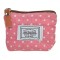 Portofel Textil Exclusivo Roz cu Buline, 11x8cm, Patch și Fermoar