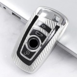 Husa Cheie Smartkey Compatibila cu BMW 3 4 Butoane Silver TPU+PC BMW Seria F CARBON