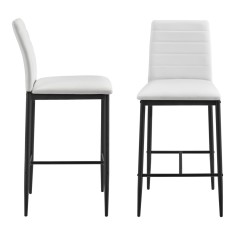 Set 2 bucati Scaune de Bar Lidkoping Deluxe, 96x43x47cm, Metal / PU Imitatie Piele, Culoare Alb/Negru