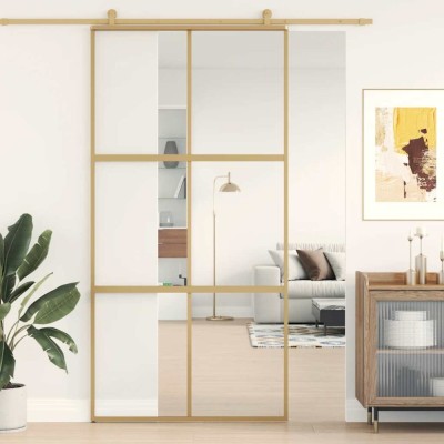 vidaXL Ușă glisantă, auriu, 102,5x205 cm, sticlă ESG mată și aluminiu foto
