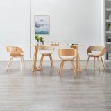 Scaune de bucătărie, 4 buc, crem, lemn curbat &amp; piele ecologică