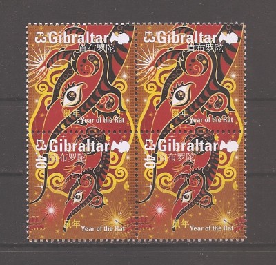 Gibraltar 2020&amp;ndash;Anul Nou Chinezesc - Anul Șobolanului (pereche in bloc de 4), MNH foto