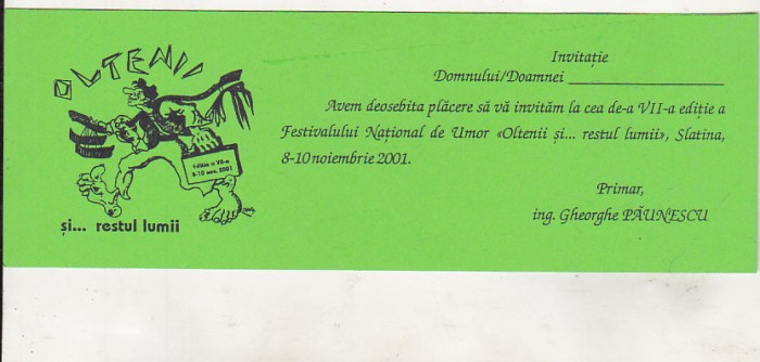 bnk div Festivalul de umor Slatina 2001 - invitatie